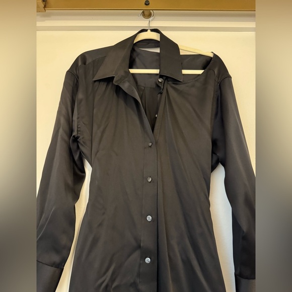 Alexander Wang 100% Silk Black Shirt Dress with Cutout Shoulder- Size 2 - Picture 7 of 12